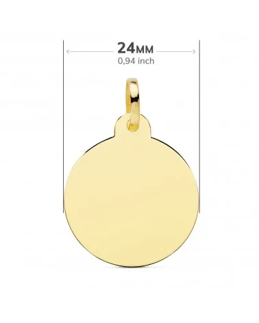 Medalla disco oro 18k amarillo liso 24mm