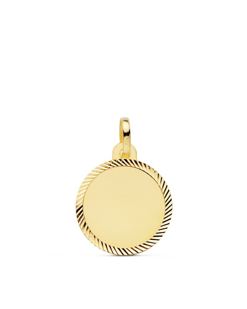 Placa disco oro 18k amarillo cerco tallado 16mm