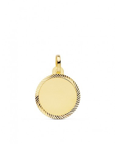 Placa disco oro 18k amarillo cerco tallado 16mm