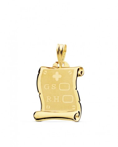 Placa pergamino oro 18k grupo sanguíneo 18x14mm