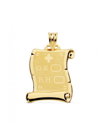 Pergamino oro 18k grupo sanguíneo personalizable 22x19mm