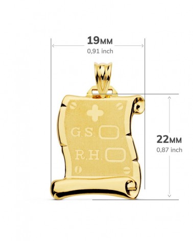 Pergamino oro 18k grupo sanguíneo personalizable 22x19mm