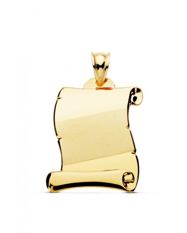 Placa pergamino oro 18k amarillo grabable 26x23mm