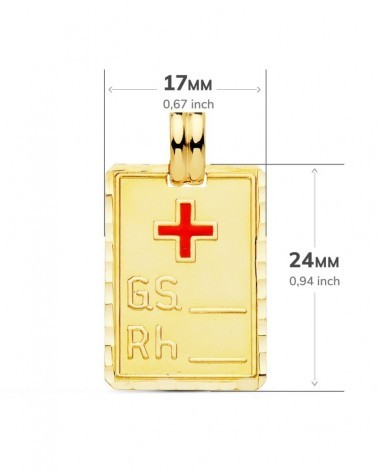 Placa oro 18k grupo sanguíneo cruz roja 24x17mm