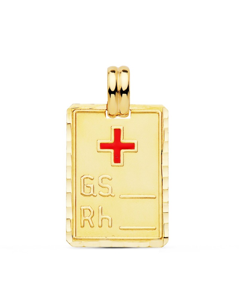 Placa oro 18k grupo sanguíneo cruz roja 28x20mm