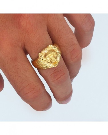 Sello oro amarillo 18k león tallado 17mm