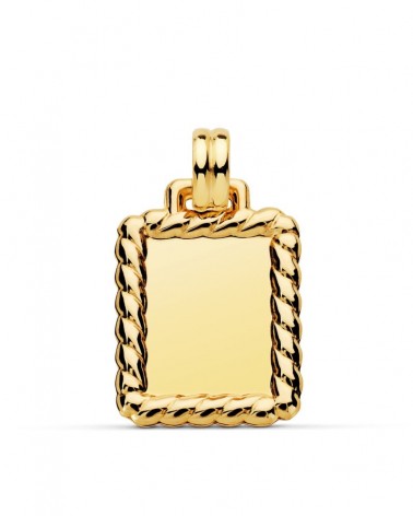 Chapa oro 18k rectangular borde trenzado 24x20mm