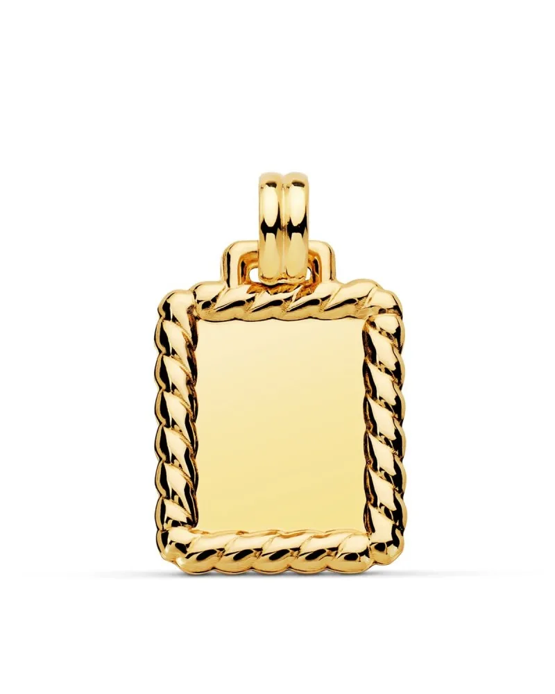 Chapa oro 18k rectangular borde trenzado 24x20mm