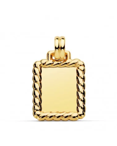 Chapa oro 18k rectangular borde trenzado 24x20mm