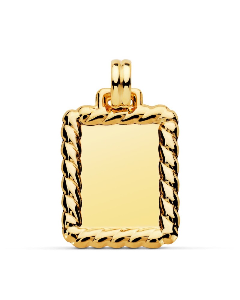 Chapa oro 18k rectangular borde trenzado 28x23mm