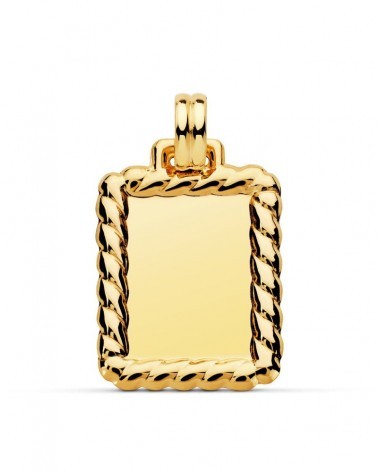 Chapa oro 18k rectangular borde trenzado 28x23mm