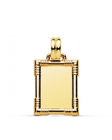 Chapa oro 18k rectangular borde tallado 22x17mm