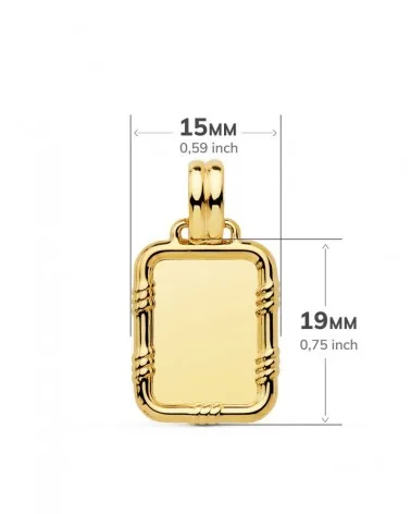 Chapa oro 18k amarillo rectangular grabable 19x15mm