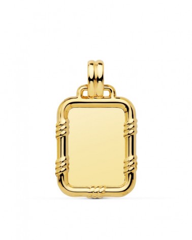 Placa oro 18k rectangular bordes decorados 26x18mm