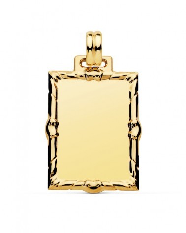 Placa oro 18k amarillo rectangular labrada 30x24mm