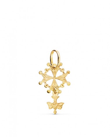 Cruz oro 18k amarillo hugonote con paloma 24x14mm