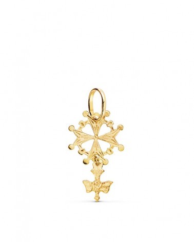 Cruz oro 18k amarillo hugonote con paloma 24x14mm