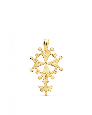 Cruz hugonote oro amarillo 18k con paloma 28x17mm