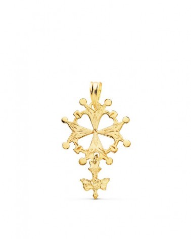 Cruz hugonote oro amarillo 18k con paloma 28x17mm
