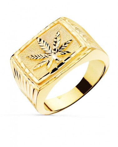 Sello oro 18k hoja marihuana rectangular 25x17mm