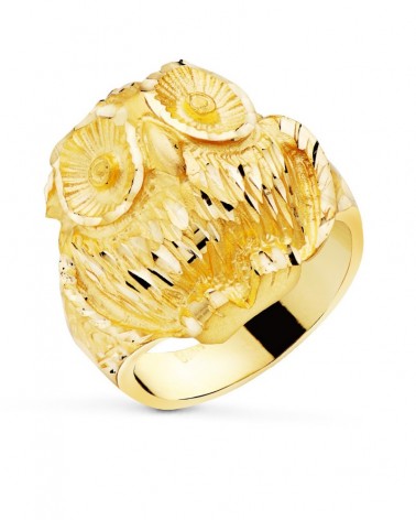 Sello oro 18k cabeza búho tallado 22x22mm
