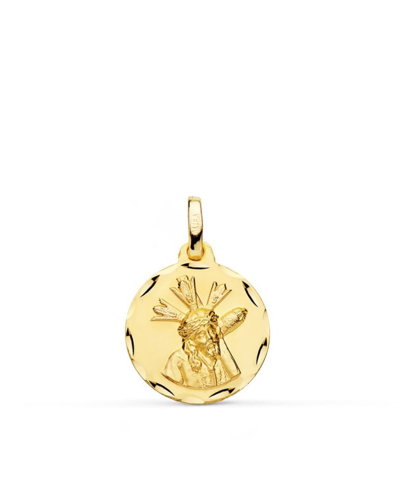 Medalla oro 18k Cristo Gran Poder tallada 16 mm