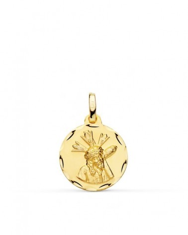 Medalla oro 18k Cristo Gran Poder tallada 16 mm