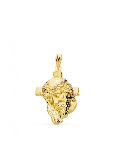 Colgante oro 18k cabeza Cristo con cruz 26x18mm
