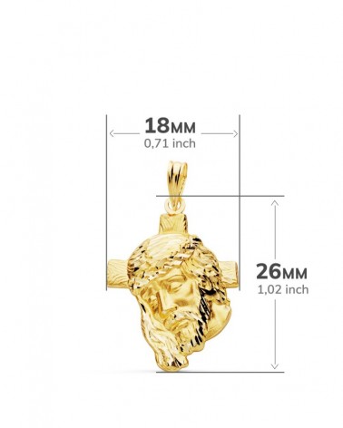 Colgante oro 18k cabeza Cristo con cruz 26x18mm