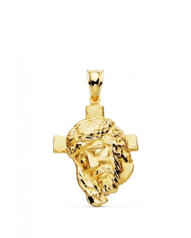 Colgante oro 18k cabeza de Cristo con cruz 31x21mm