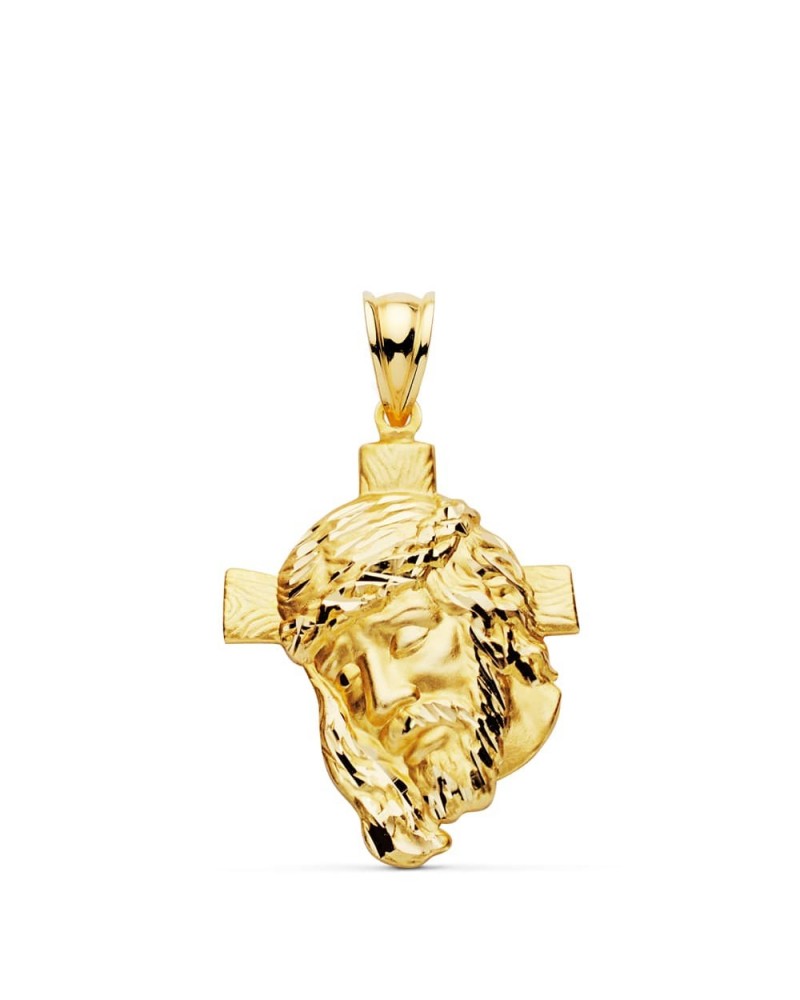 Colgante oro 18k cabeza de Cristo con cruz 31x21mm