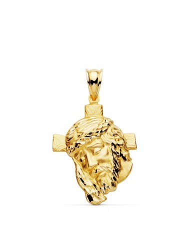 Colgante oro 18k cabeza de Cristo con cruz 31x21mm