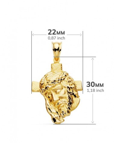 Colgante oro 18k cabeza de Cristo con cruz 31x21mm