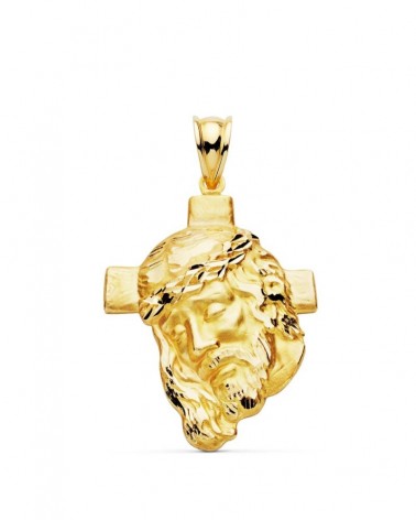 Colgante oro 18k cabeza de Cristo con cruz 35x25 mm