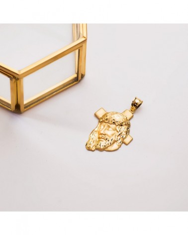 Colgante oro 18k cabeza de Cristo con cruz 35x25 mm