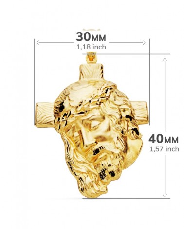 Cruz cabeza de Cristo oro 18k tallada 40x30 mm