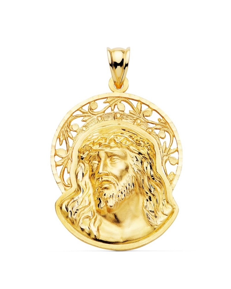 Colgante oro 18k Cabeza de Cristo con orla 32x26mm