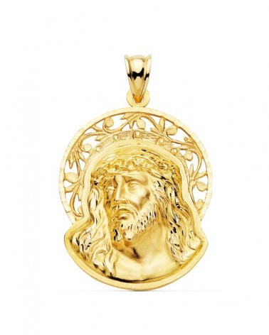 Colgante oro 18k Cabeza de Cristo con orla 32x26mm