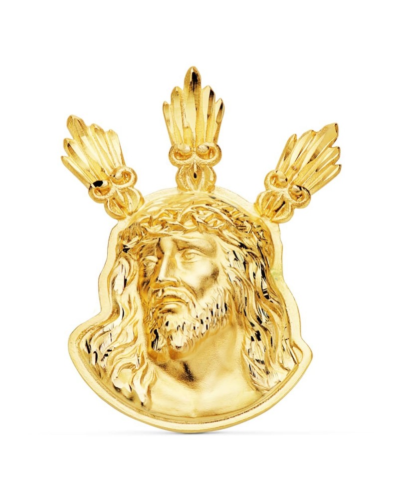 Colgante oro 18k Cabeza de Cristo con potencias 38x29mm