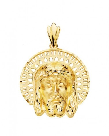Colgante oro 18k Cristo rostro con orla 31x31mm