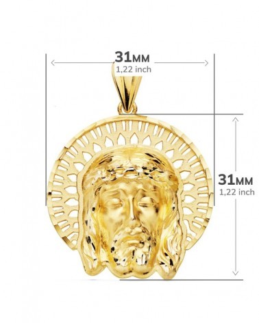 Colgante oro 18k Cristo rostro con orla 31x31mm