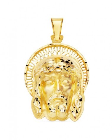 Colgante oro 18k Cristo cabeza orla 35x25mm
