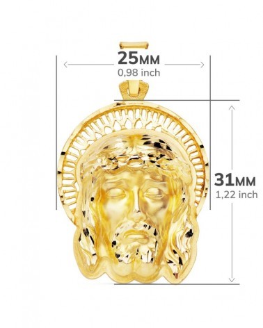 Colgante oro 18k Cristo cabeza orla 35x25mm
