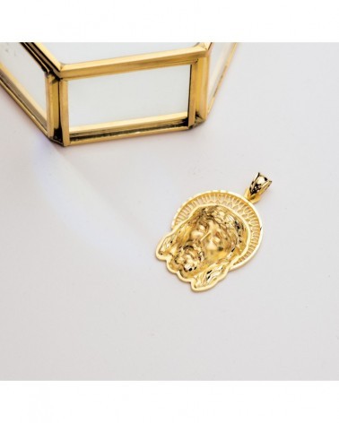 Colgante oro 18k Cristo cabeza orla 35x25mm