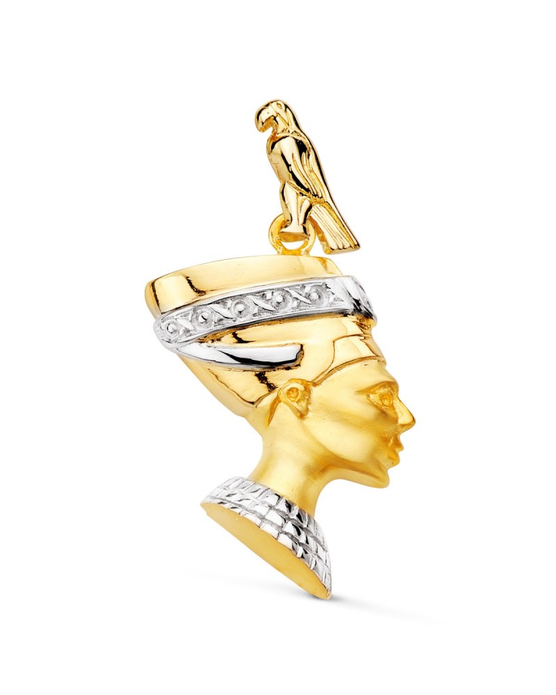 Colgante oro 18k bicolor Nefertiti egipcio 30x26mm