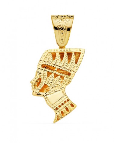 Colgante oro 18k egipcio Nefertiti circonita azul 50x35mm