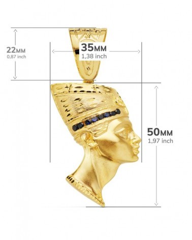 Colgante oro 18k egipcio Nefertiti circonita azul 50x35mm
