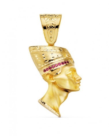 Colgante oro 18k egipcio Nefertiti circonita 50x35mm