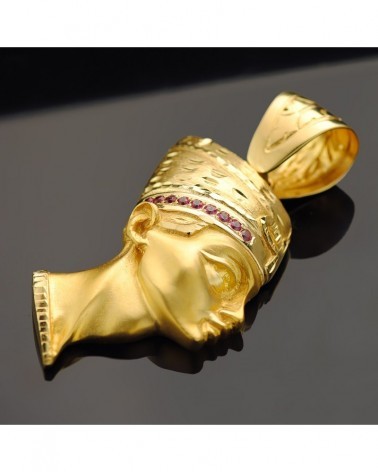 Colgante oro 18k egipcio Nefertiti circonita 50x35mm