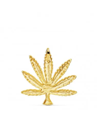 Colgante oro 18k hoja marihuana tallada 30x28 mm